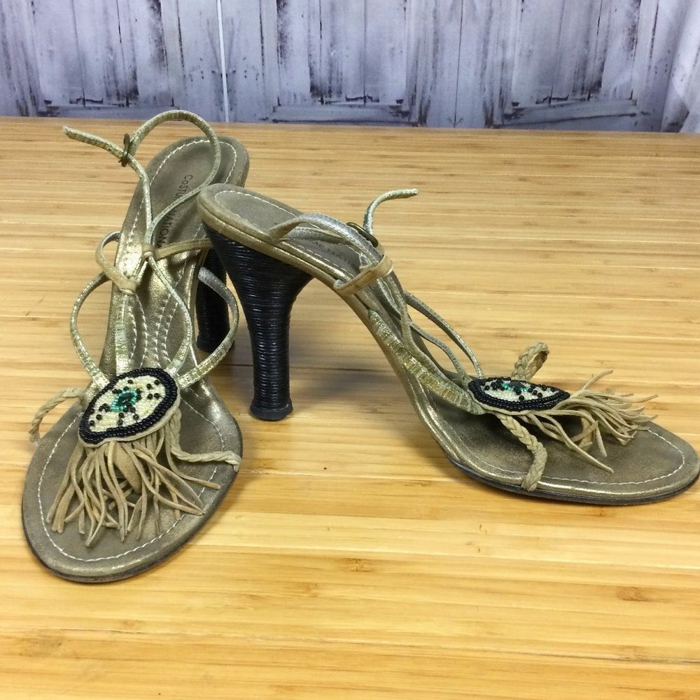 Costume National Beaded Fringe Tribal Heeled Sandals 41